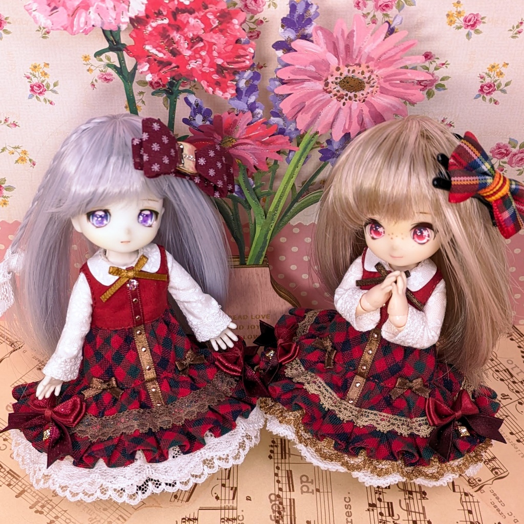 ブロックチェック・ローズ ワンピース / オビツ11サイズ