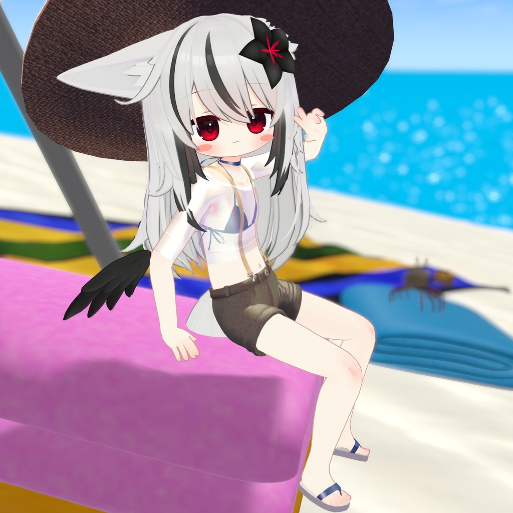 【複数アバター対応】スケスケシャーツサスペンダー水着「Fille Solaire」