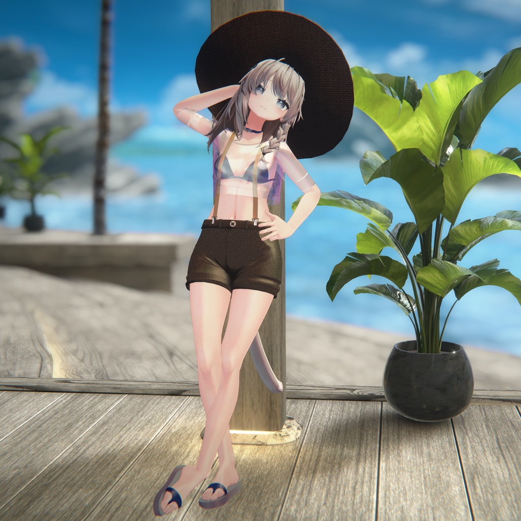 【複数アバター対応】スケスケシャーツサスペンダー水着「Fille Solaire」