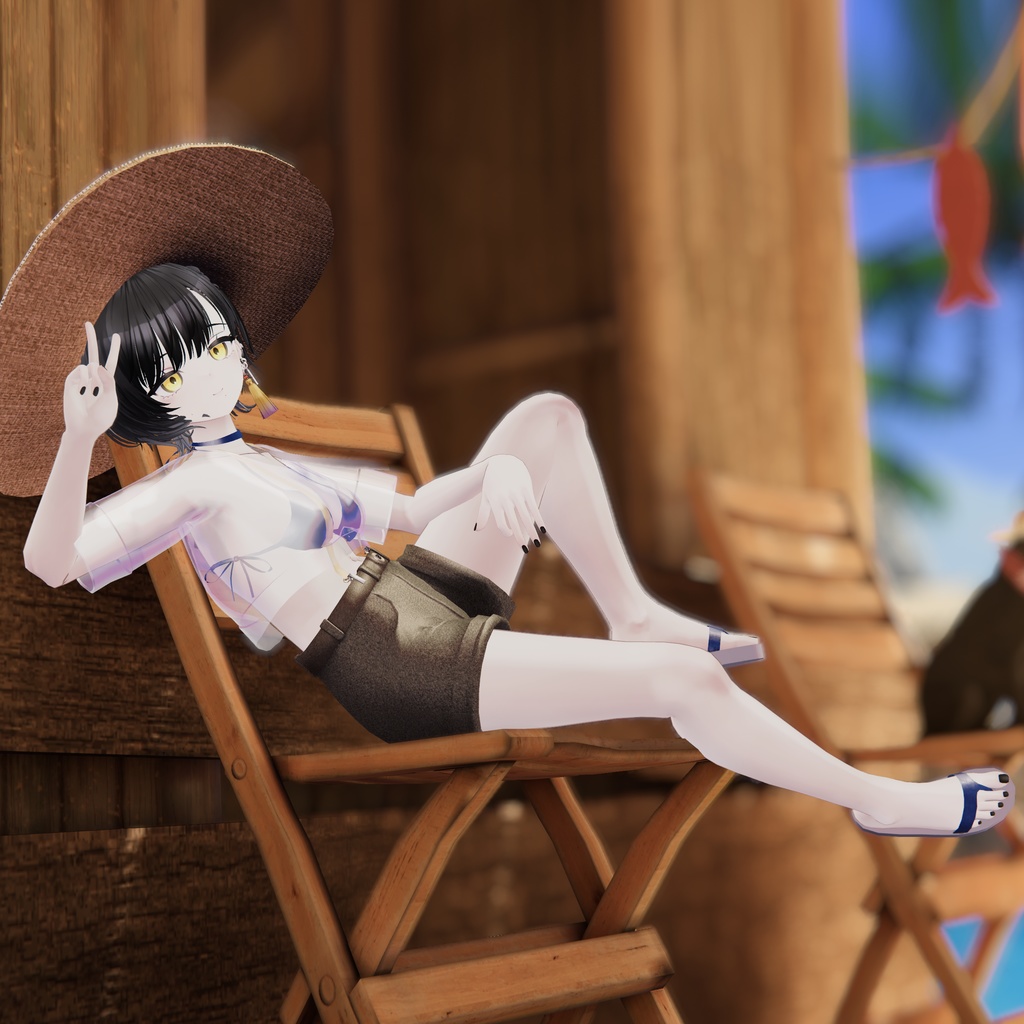 【複数アバター対応】スケスケシャーツサスペンダー水着「Fille Solaire」