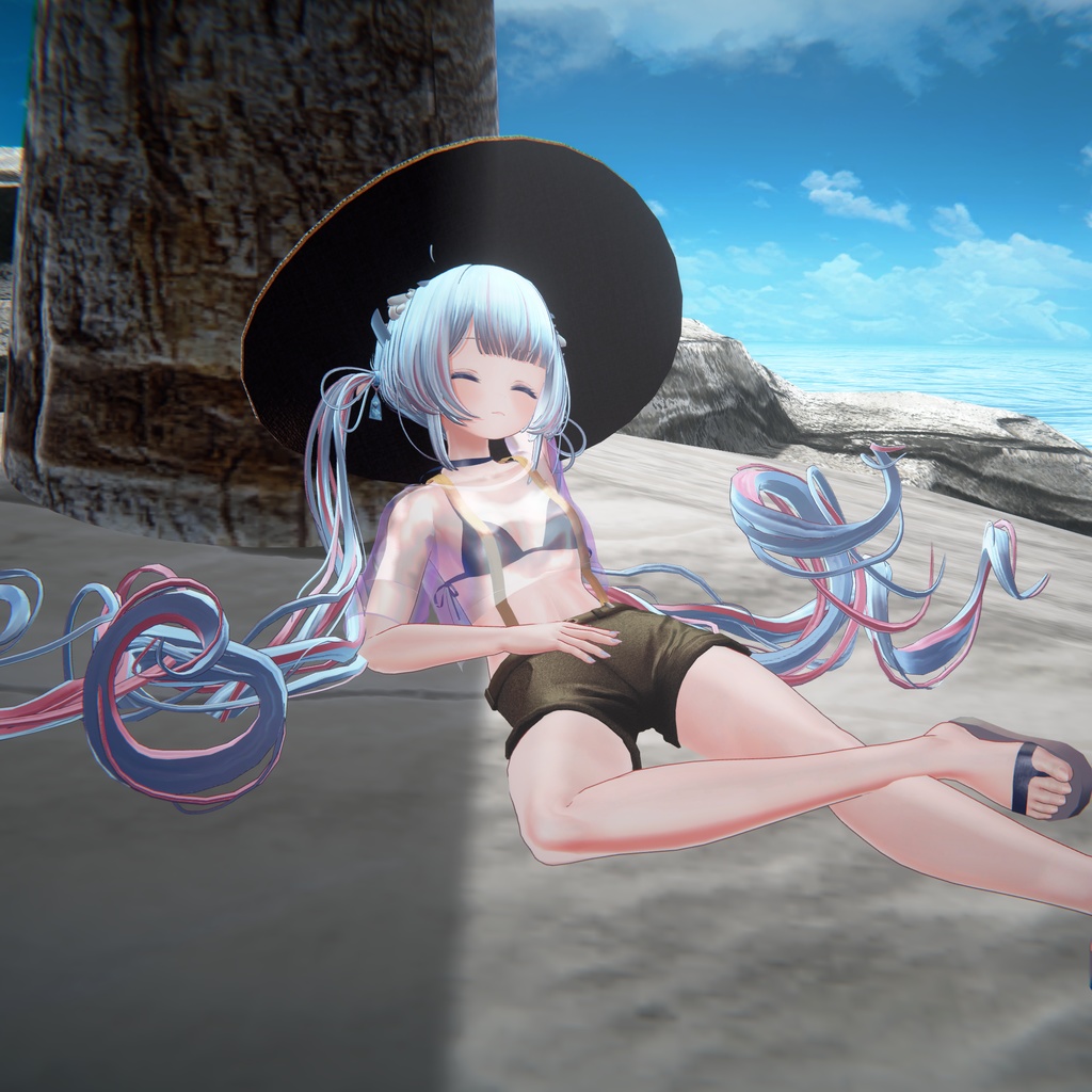 【複数アバター対応】スケスケシャーツサスペンダー水着「Fille Solaire」