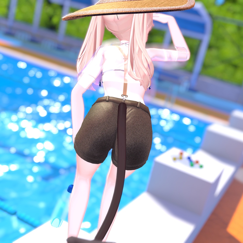 【複数アバター対応】スケスケシャーツサスペンダー水着「Fille Solaire」