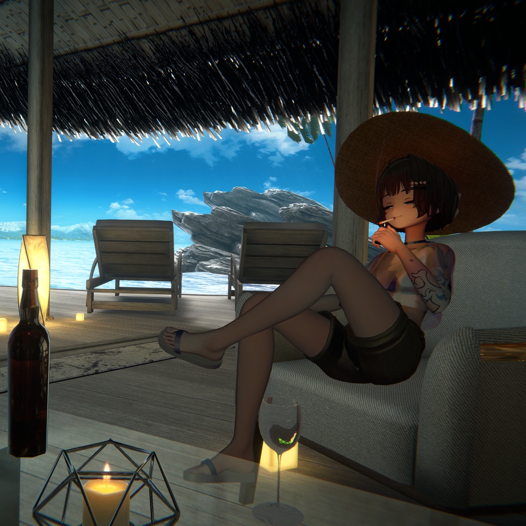 【複数アバター対応】スケスケシャーツサスペンダー水着「Fille Solaire」