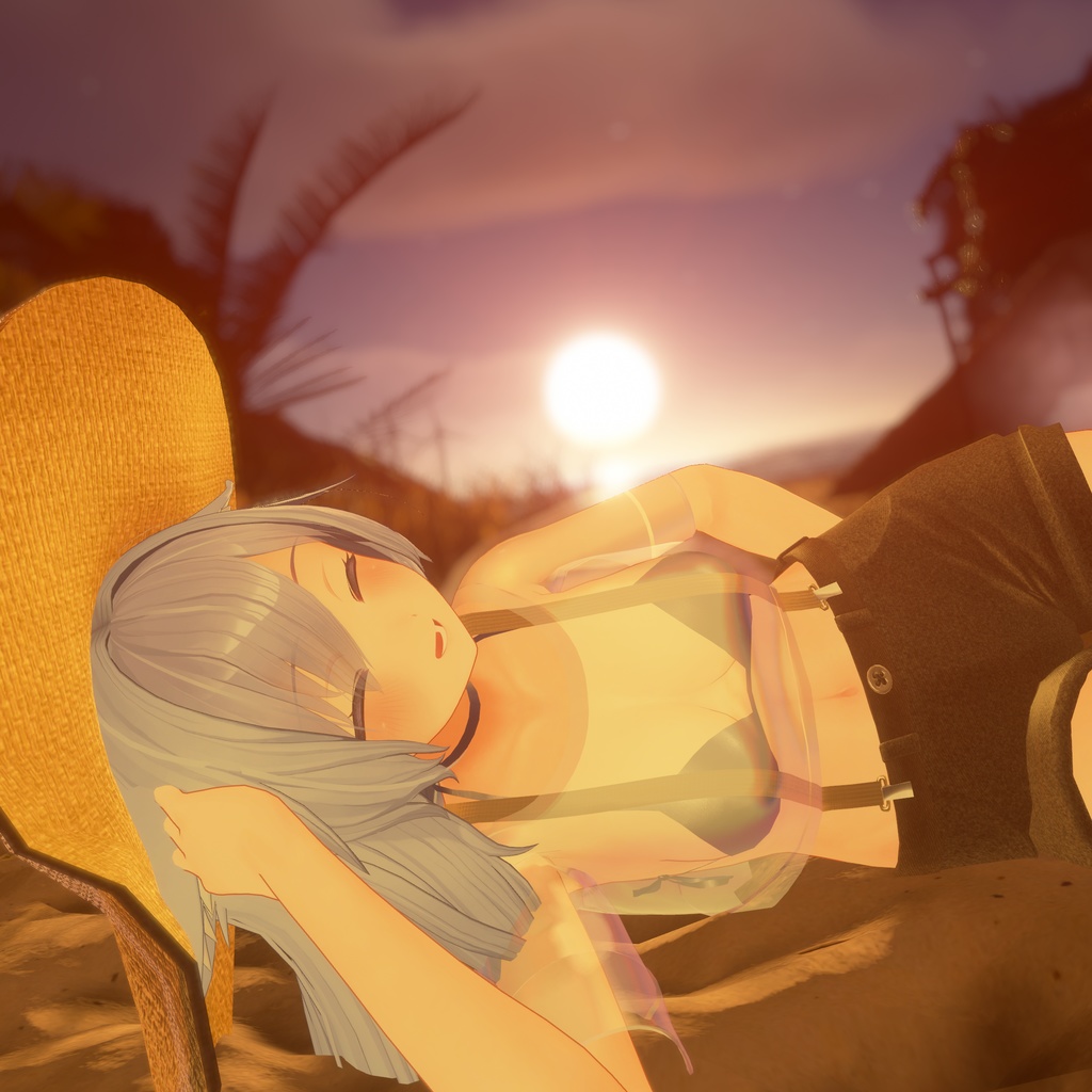 【複数アバター対応】スケスケシャーツサスペンダー水着「Fille Solaire」