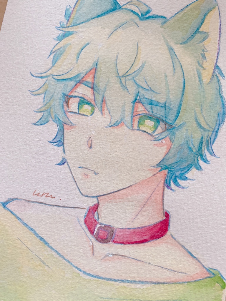 水彩原画イラスト ケモ耳男子