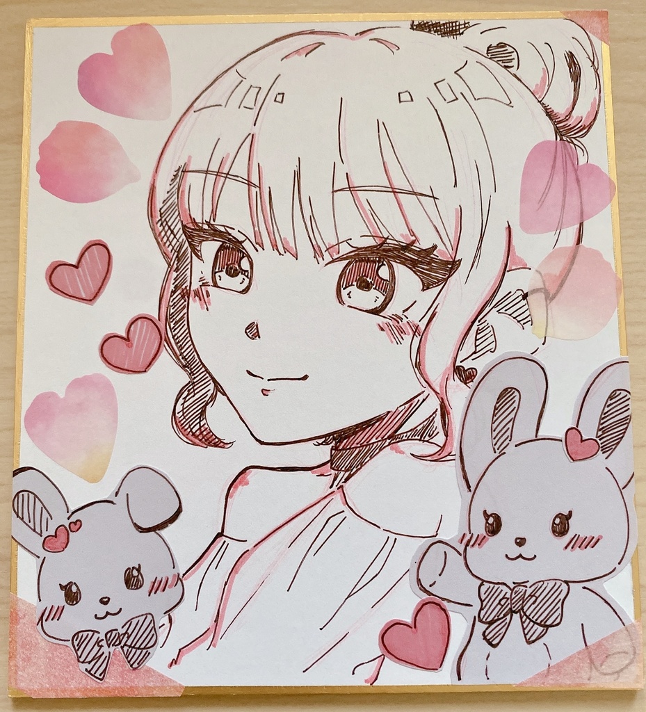 【原画】色紙イラスト 創作女子 うさぎ