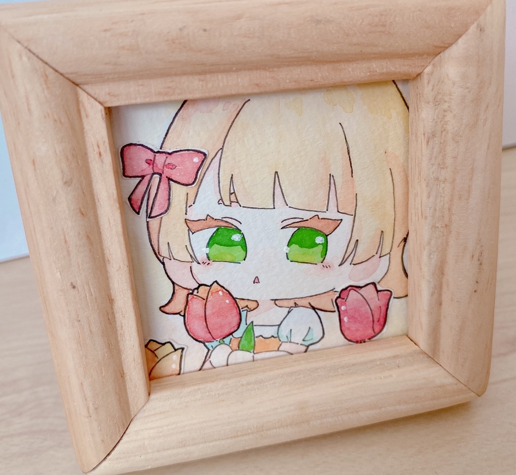 ミニ原画 チューリップと女の子