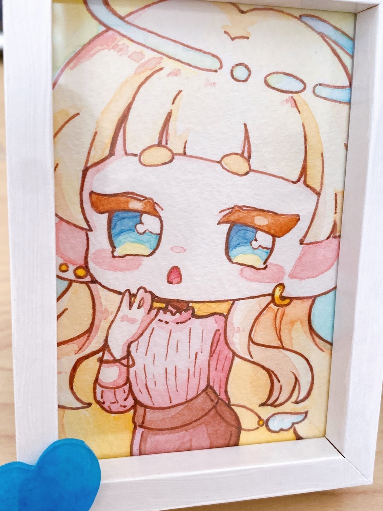 水彩ミニ原画 天使と悪魔