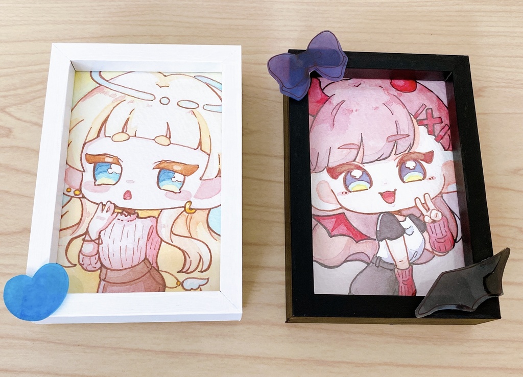 水彩ミニ原画 天使と悪魔