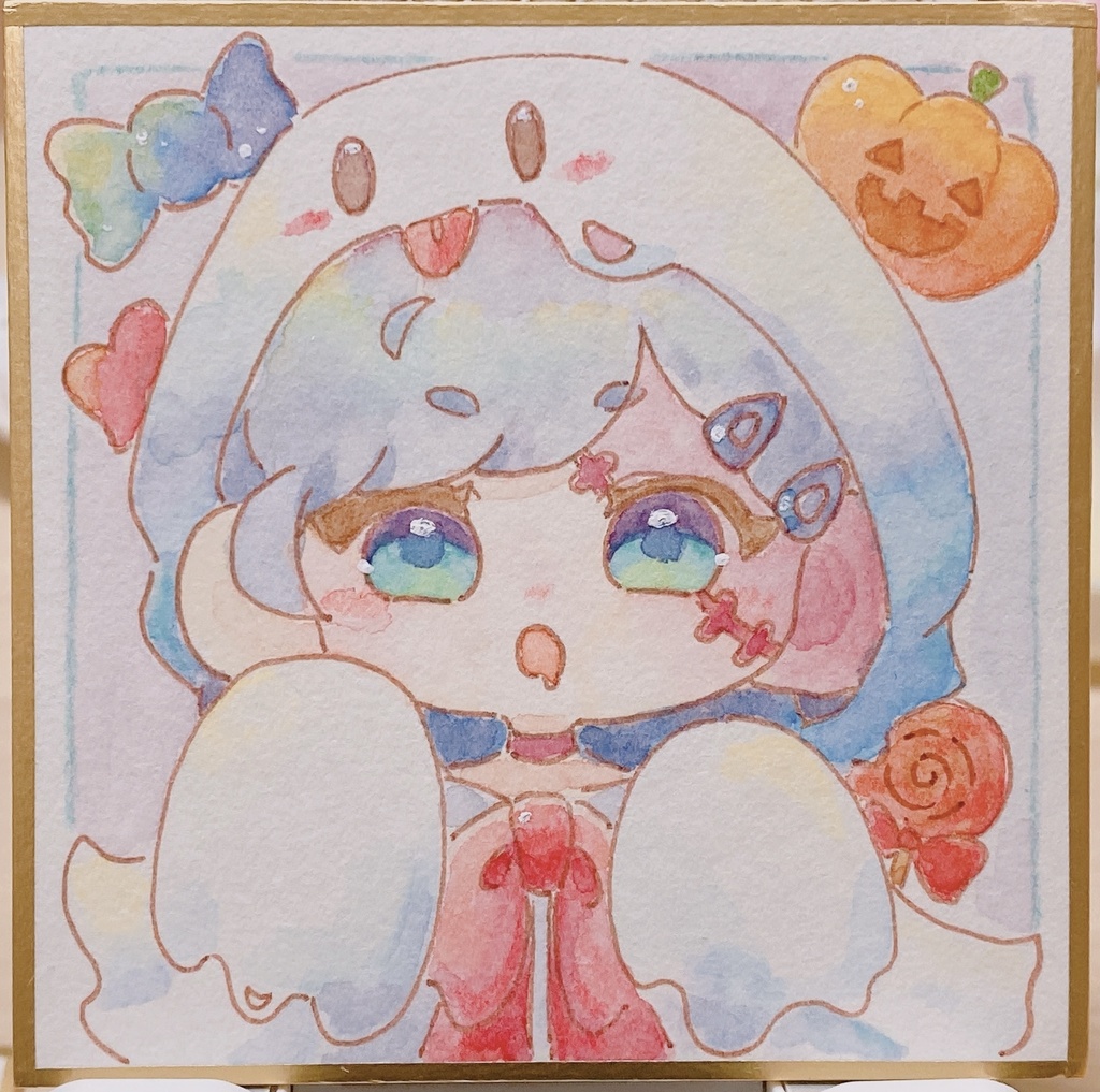 透明水彩 秋の豆色紙