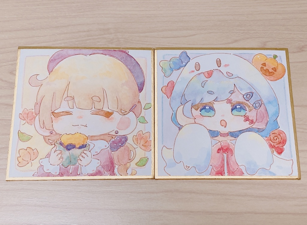 透明水彩 秋の豆色紙