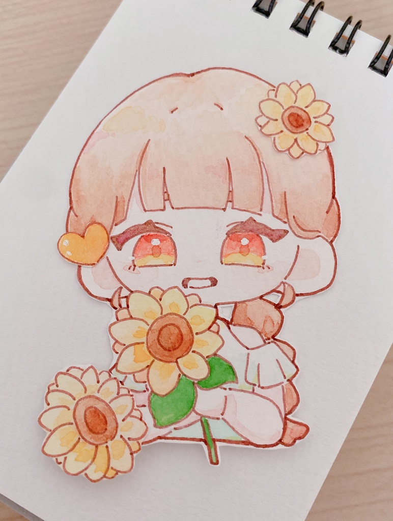 【ミニ原画 】ひまわりと女の子  ダイカット