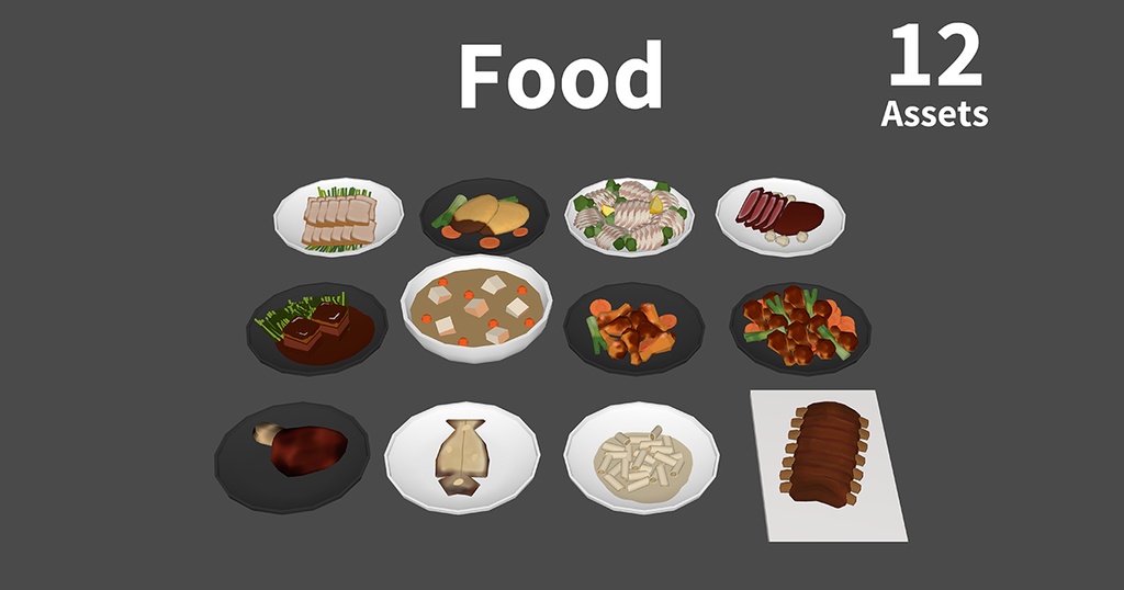 ローポリゴン食べ物セット (OBJ, PNGテクスチャ)