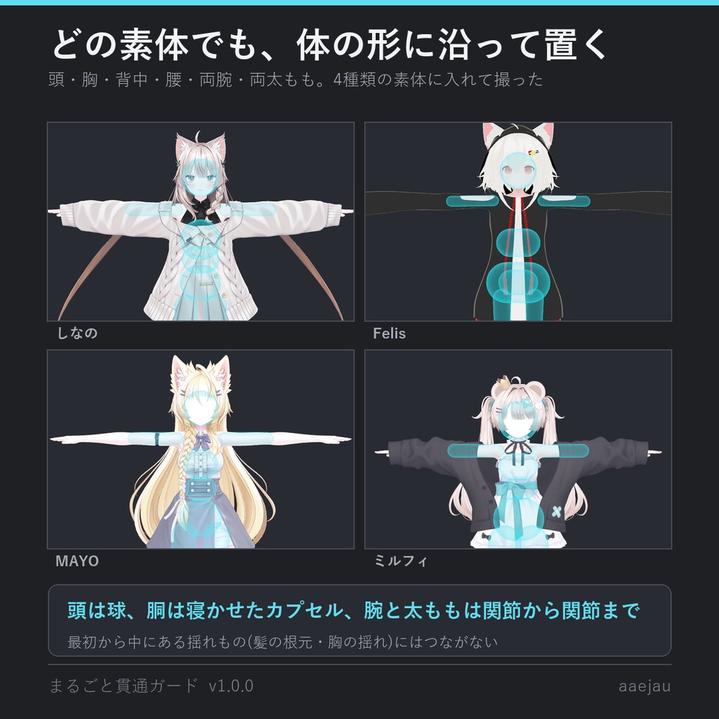【VRCHAT】まるごと貫通ガード - 髪・スカート・しっぽが体を突き抜けるのを、全身8か所のコライダーでまとめて減らす