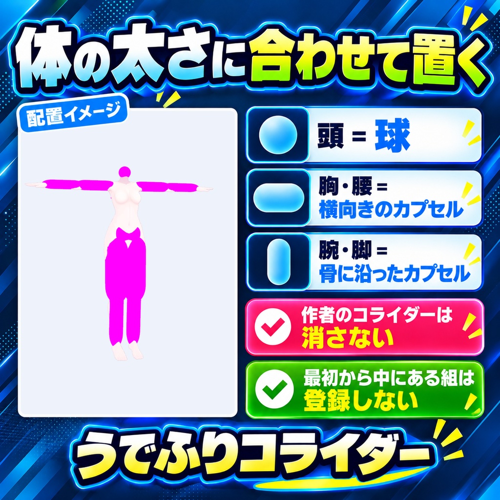 うでふりコライダー - 体の太さに合わせてコライダーを置き、髪とスカートに登録する【JA,EN,KO】