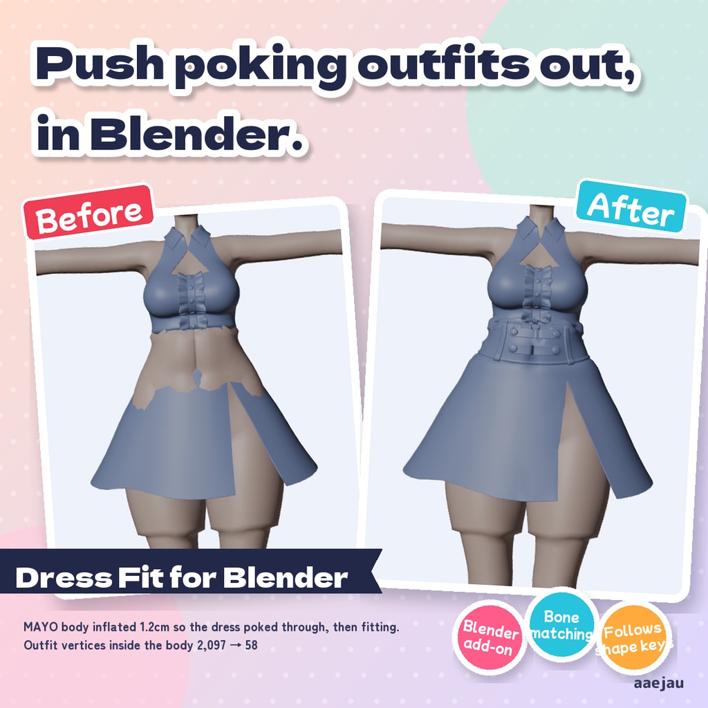 ドレスフィット for Blender - Blenderで衣装を素体に着せる4つのボタン【JA,EN,KO】