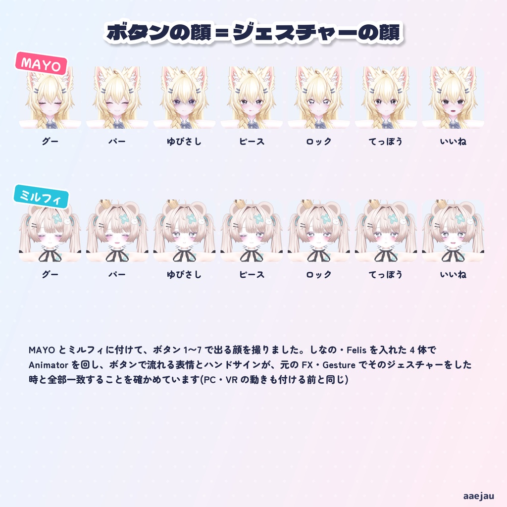 おかおボタン - スマホ版でも、メニューのボタンで表情とハンドサインを出す【JA,EN,KO】
