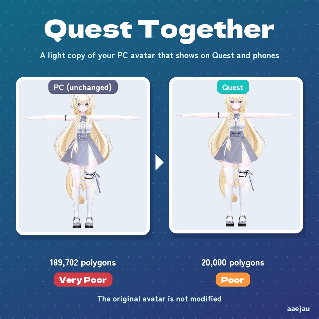 Questでもいっしょ - PCのアバターからQuest・スマホ用の軽いコピーを作る【JA,EN,KO】