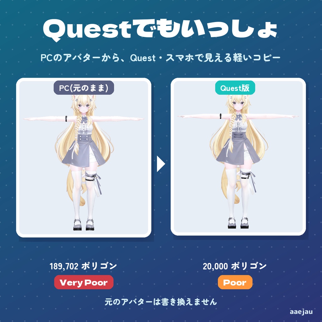 Questでもいっしょ - PCのアバターからQuest・スマホ用の軽いコピーを作る【JA,EN,KO】