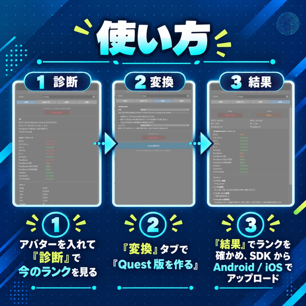 Questでもいっしょ - PCのアバターからQuest・スマホ用の軽いコピーを作る【JA,EN,KO】