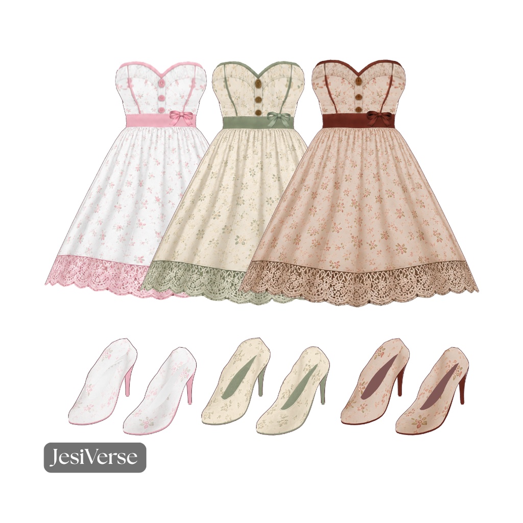 Kawaii Vroid Whispering Garden Dress | 3カラー+ヒール | VRoid Studio