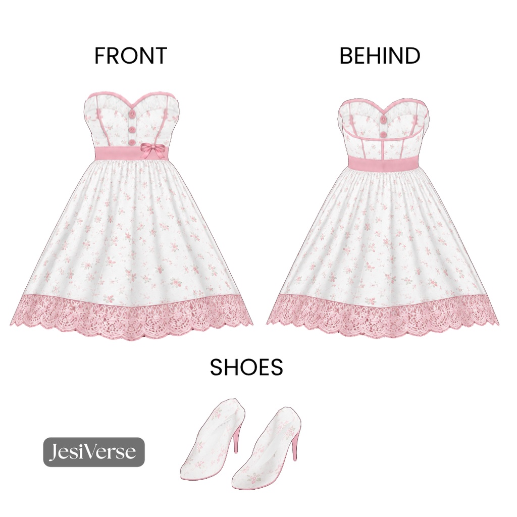 Kawaii Vroid Whispering Garden Dress | 3カラー+ヒール | VRoid Studio