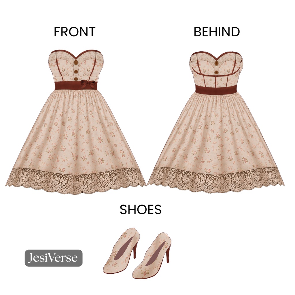 Kawaii Vroid Whispering Garden Dress | 3カラー+ヒール | VRoid Studio