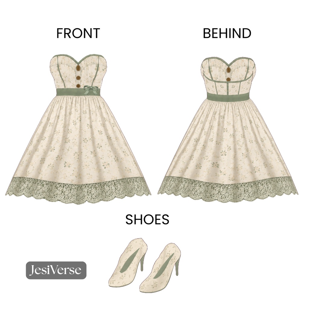 Kawaii Vroid Whispering Garden Dress | 3カラー+ヒール | VRoid Studio