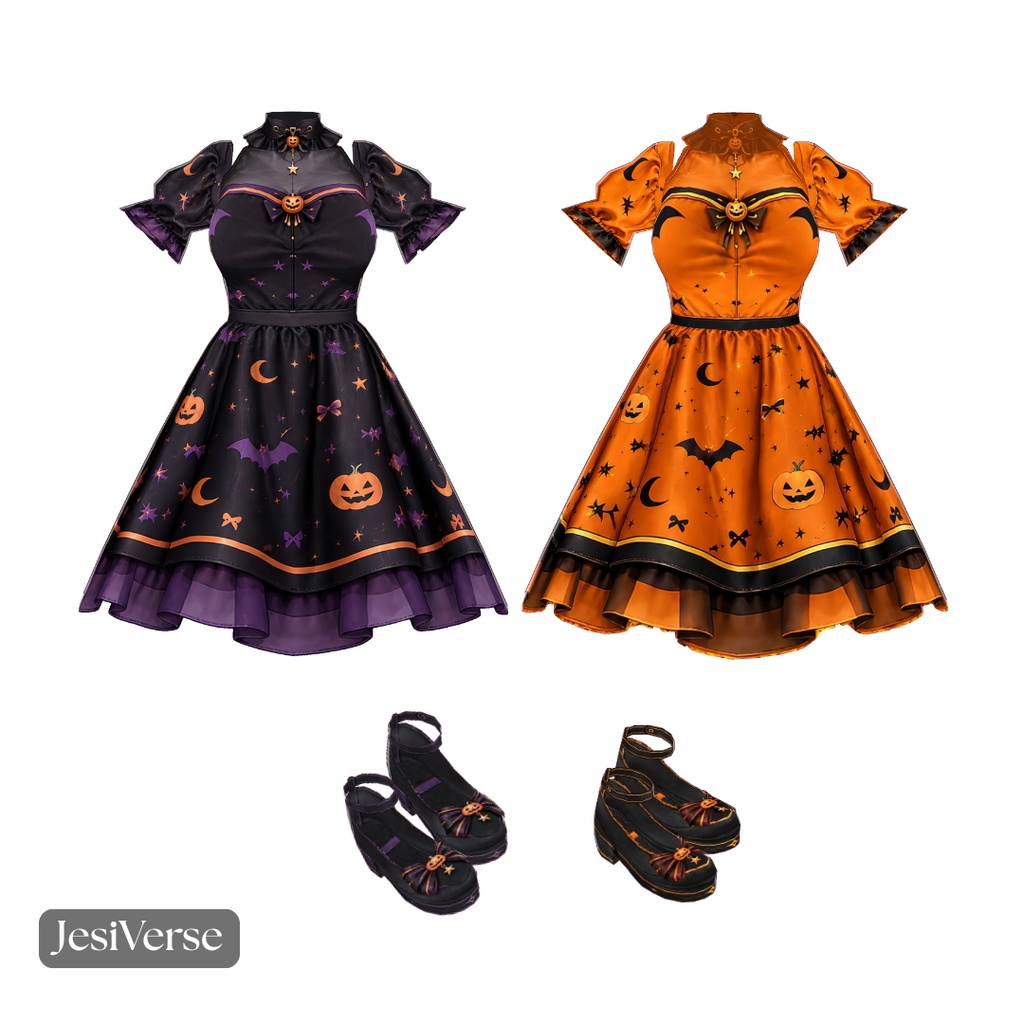 Halloween Duo Dress Set|Pumpkin dress ハロウィン・デュオドレスセット【VRoid用衣装】