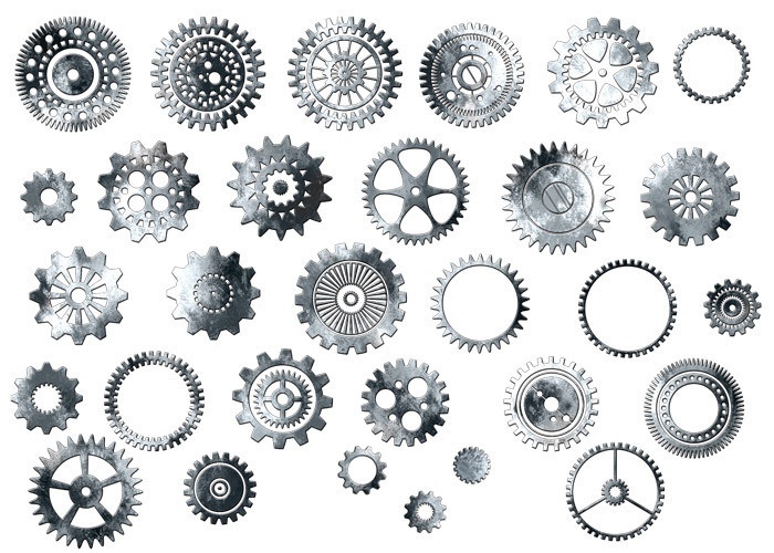 【受注生産】30枚:歯車シルバー金属汚れ風フレークシール