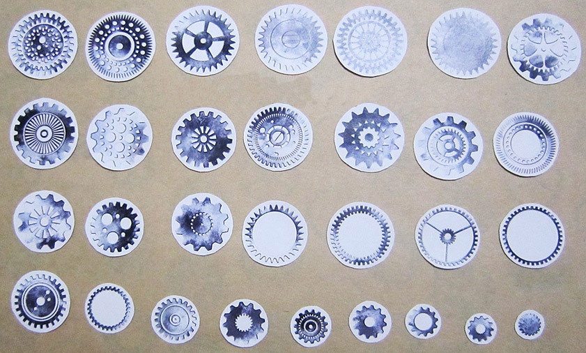 【受注生産】30枚:歯車シルバー金属汚れ風フレークシール