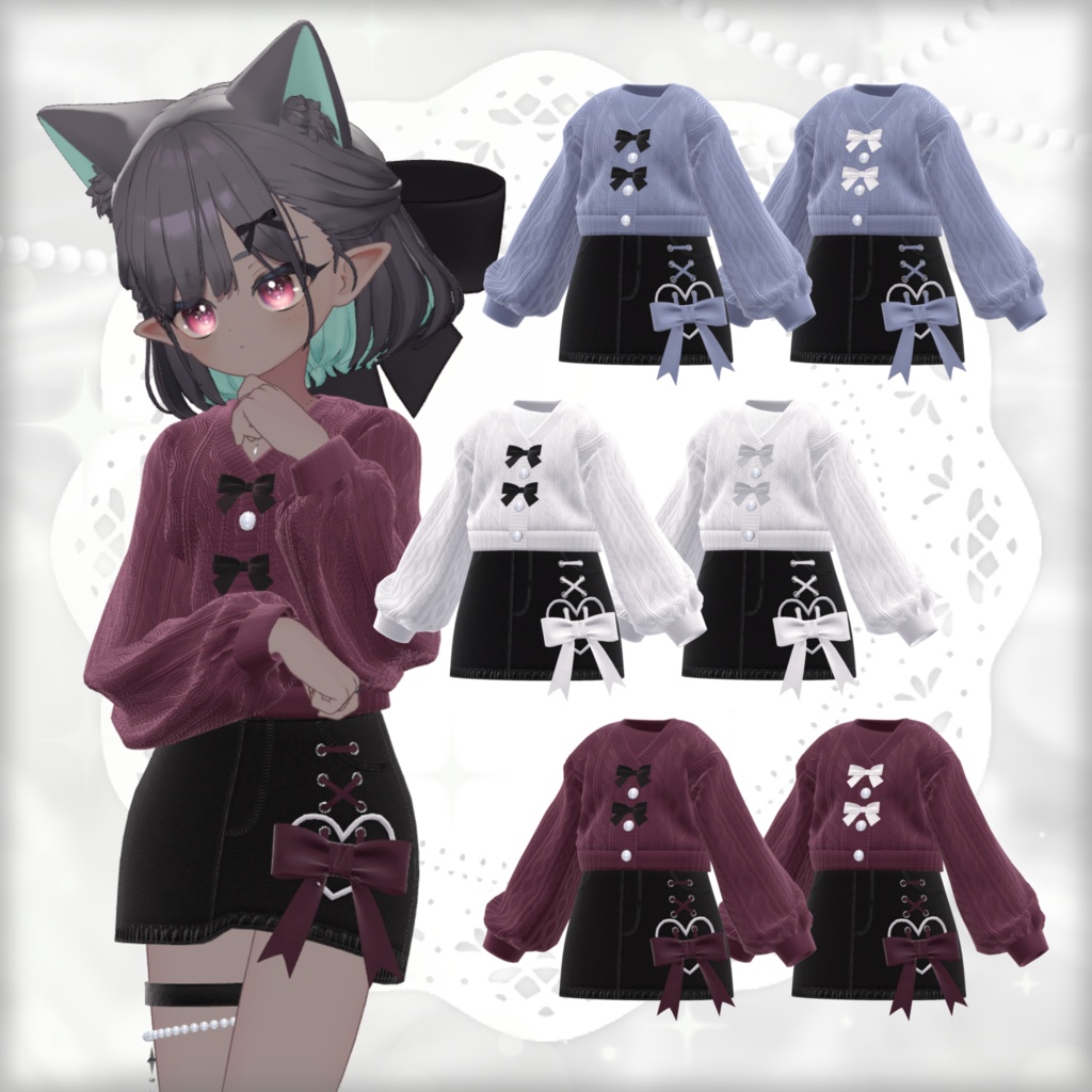 【VRChat向け3D衣装】Ribbon Cardigan