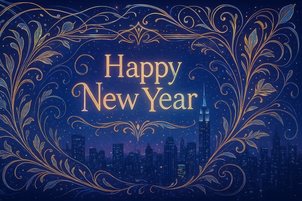 Cyber Manhattan Nouveau – Happy New Year Hologram Background