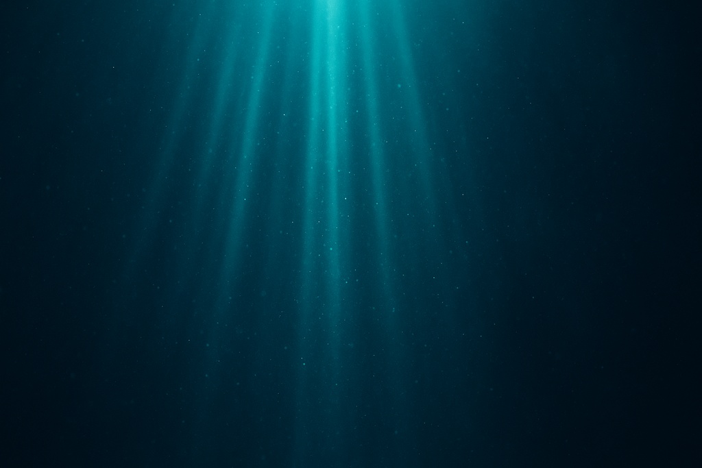 海底の光柱 × 漂う粒子｜深海抽象背景（16:9 高精細）
