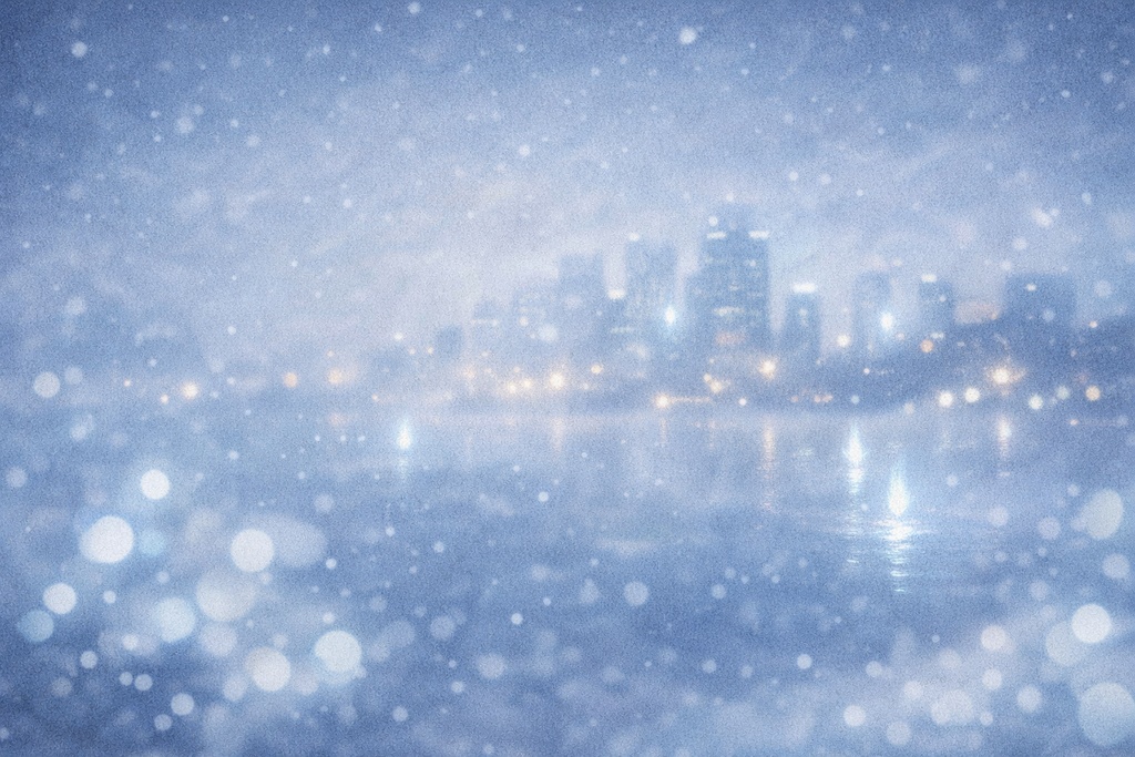 雪の街 ― 静かで幻想的な冬の夜景背景（水彩風）