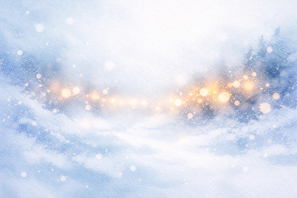 冬夜の吹雪と街明かり – ファンタジック背景