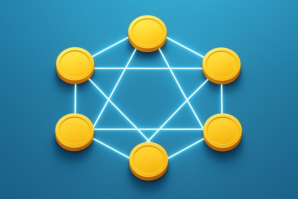 分散型ネットワークの光景 – ブロックチェーンイラスト