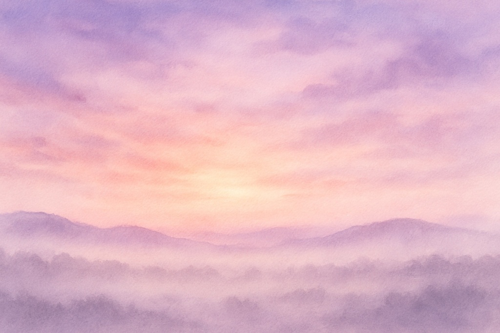 水彩風 紫ピンクの霧夕空・幻想的背景素材