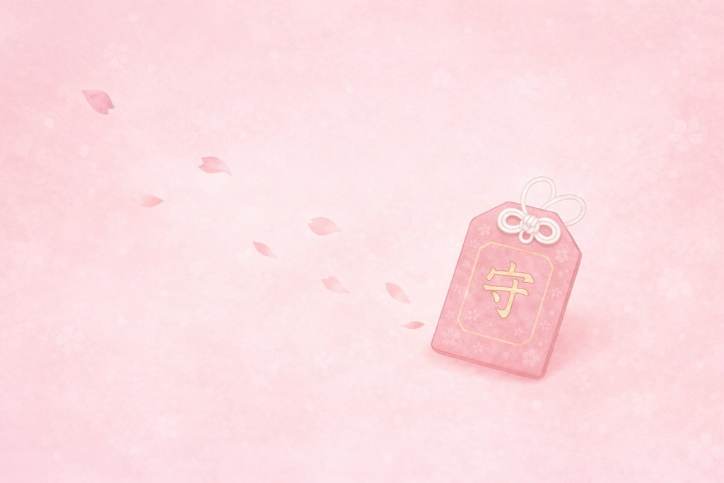 春の祈り ― 桜舞うお守りのミニマル背景（16:9）