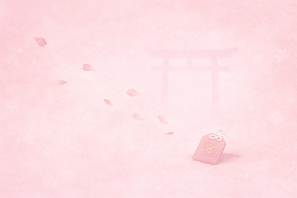 越えたあと ― 鳥居と捨てられたお守りの春背景（16:9）