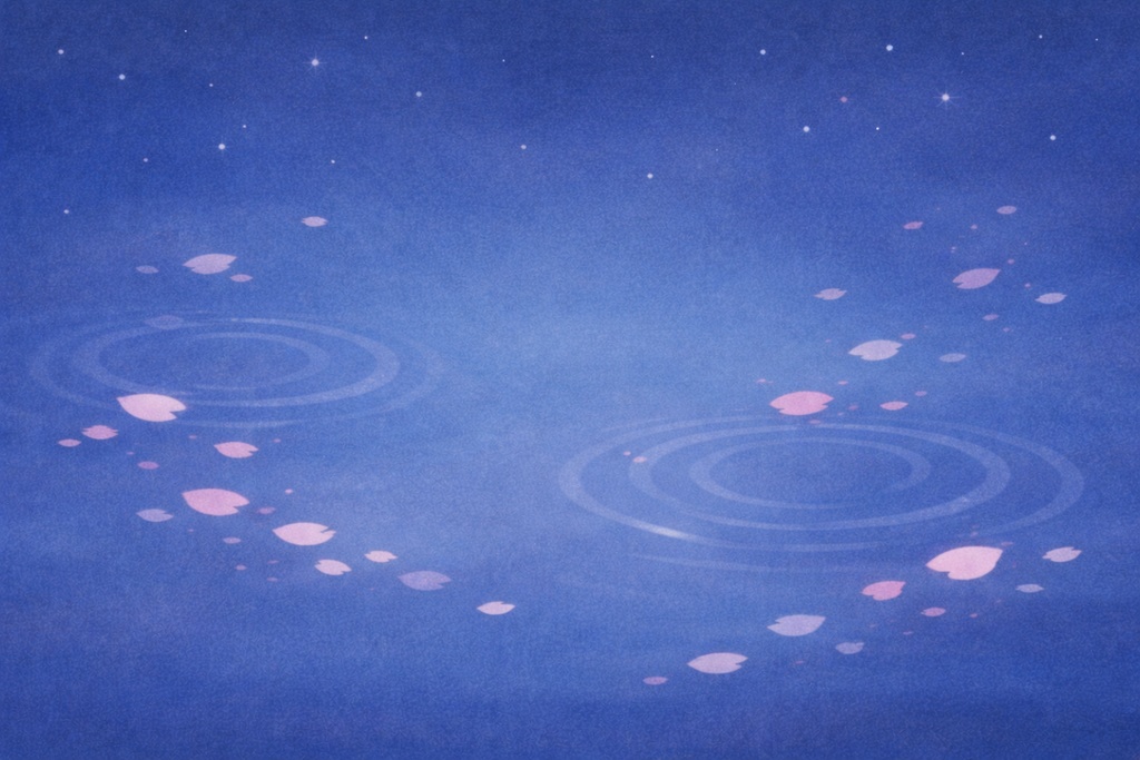 夜桜と水面 ― 抽象的な春景