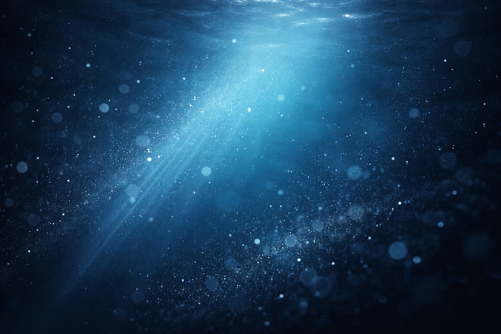 深海マリンスノー｜幻想的な青の抽象背景素材（16:9・高解像度）
