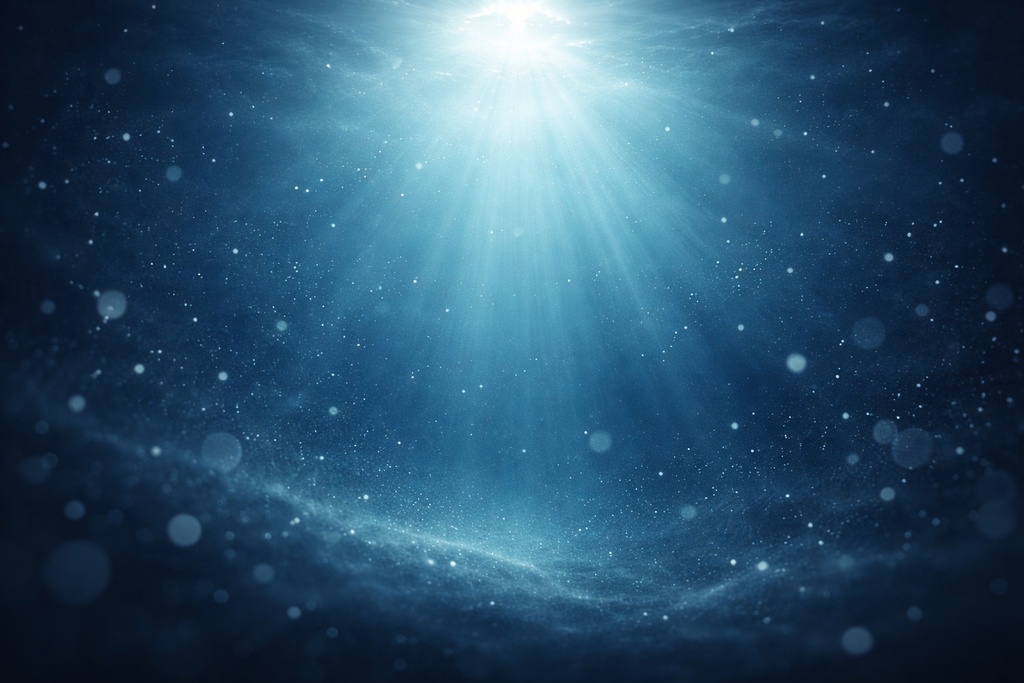 深海の放射光と粒子背景｜シネマティック抽象素材（16:9）