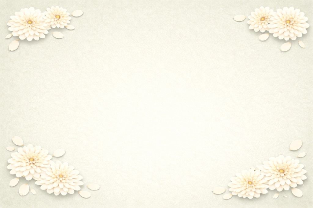 淡い若草背景の白菊デザイン|中央紋様+四方の菊(和風ミニマリスト背景素材)