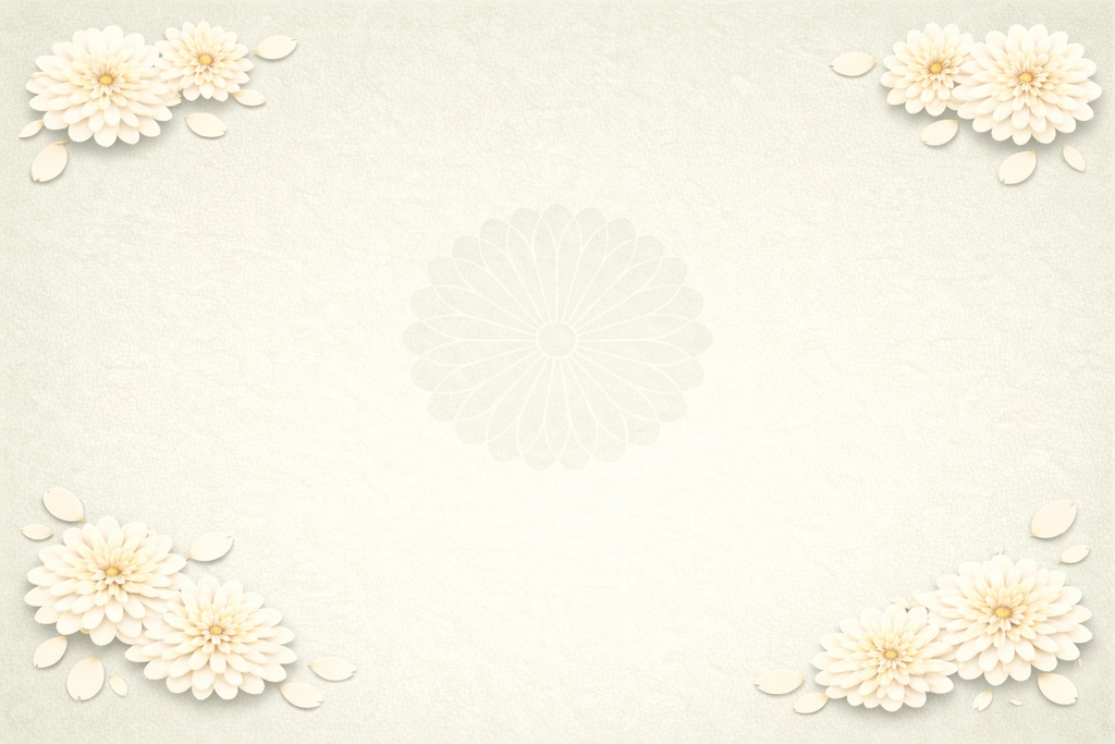 淡い若草背景の白菊デザイン｜中央紋様＋四方の菊（和風ミニマリスト背景素材）