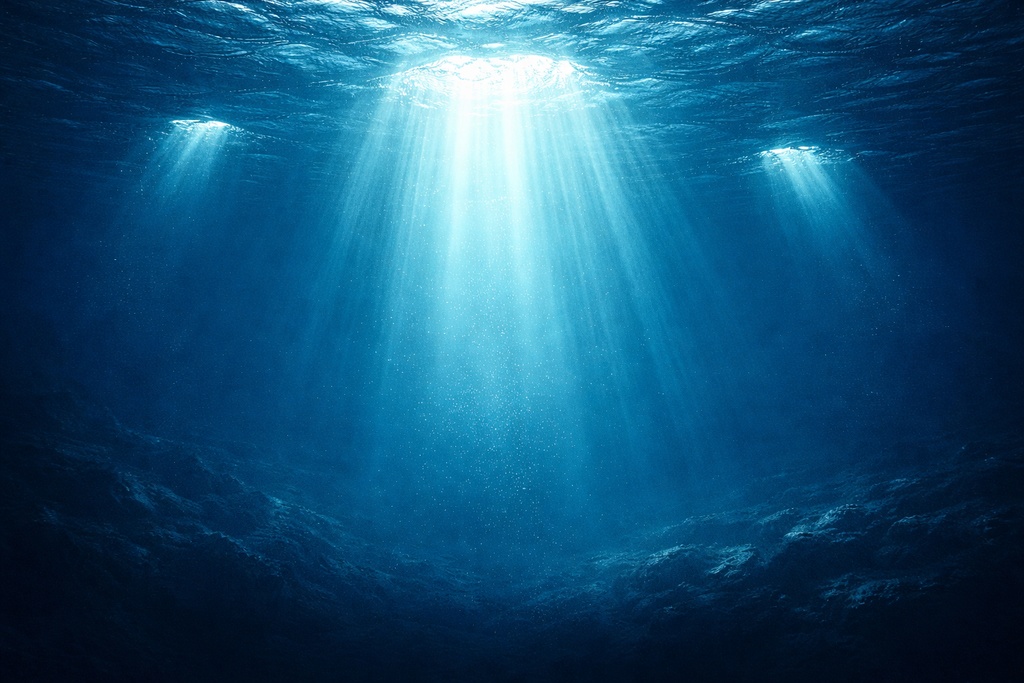 浅い海・光差し込む静かな海中 1+2 光の穴（16:9 背景素材）