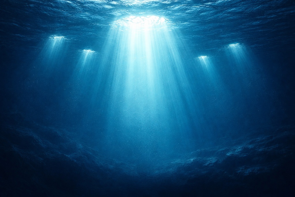 浅い海・光差し込む静かな海中 1+4 光の穴（16:9 背景素材）