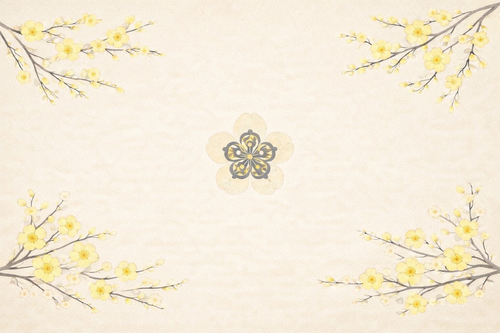 和風梅文様背景素材セット 薄桜 3点セット 16:9 商用可 （中央・全乗せ・四方）