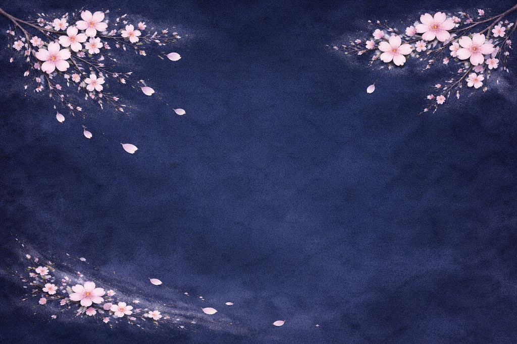 夜桜平面背景（ソフトディープインディゴ・上隅散り花）