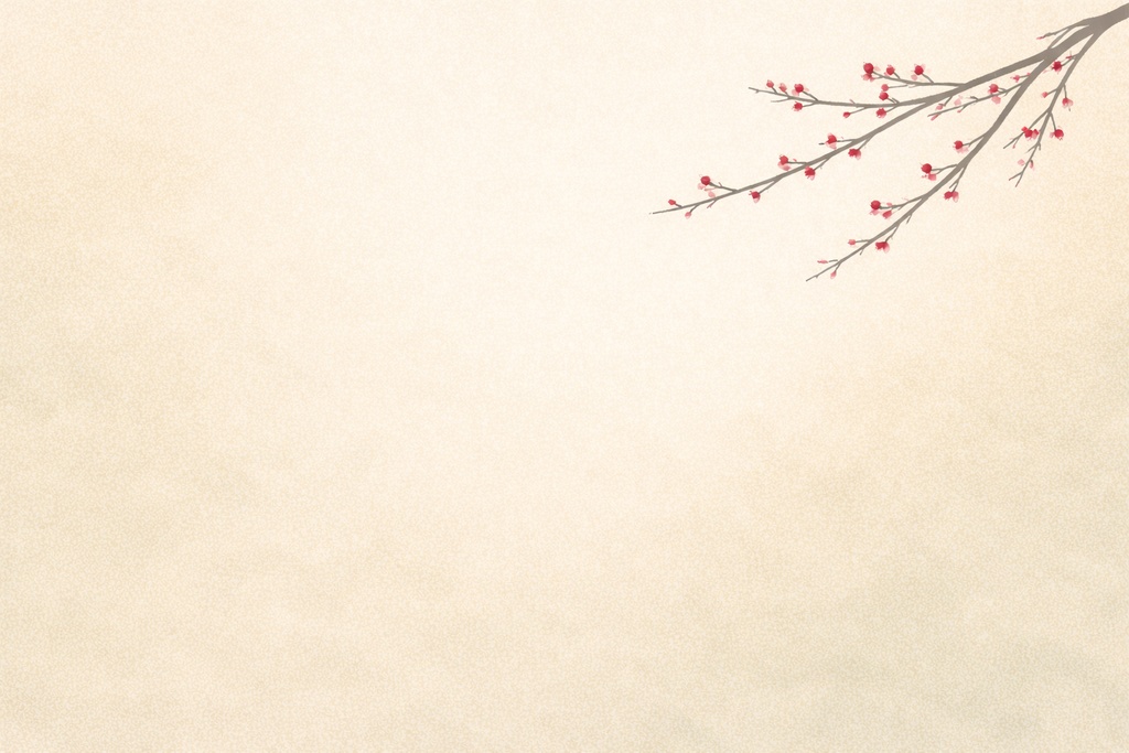 日本画風・紅梅イラスト03（右上枝＋気配の花）